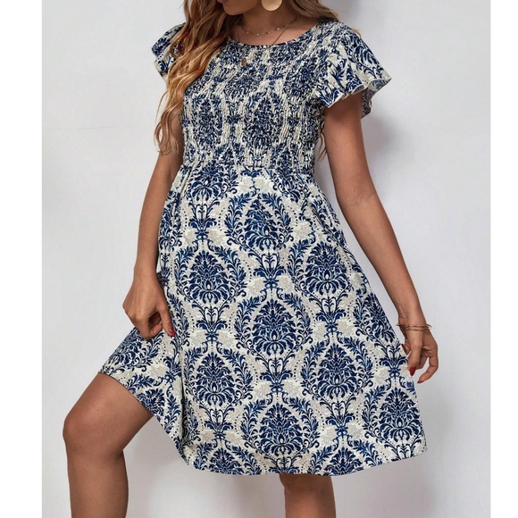 Maternity Butterfly Sleeve Smocked Mini Dress - Picture 3 of 7